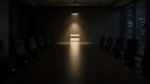 ニデックの異論者排除を象徴する、無人の役員会議室と空席